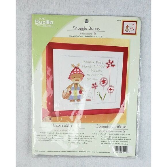 Bucilla New Sealed Snuggle Bunny Birth Record Counted Cross Stitch Kit #45011 - Picture 1 of 2